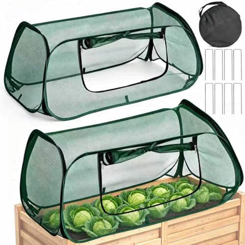 2PCS Raised Garden Bed Cover, Pop Up Plant Protector Crop Cage - color: Green / 2 Pcs