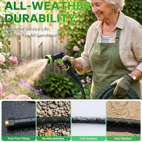 Garden Hose 50 FT, Non-Expandable Kink Free Water Hose,Lightweight Flexible - size: 50ft