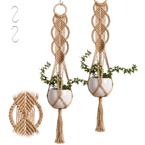 Shappy 2 Pack Boho Macrame Plant Hanger for Indoor - color: Jute Color, size: Style C