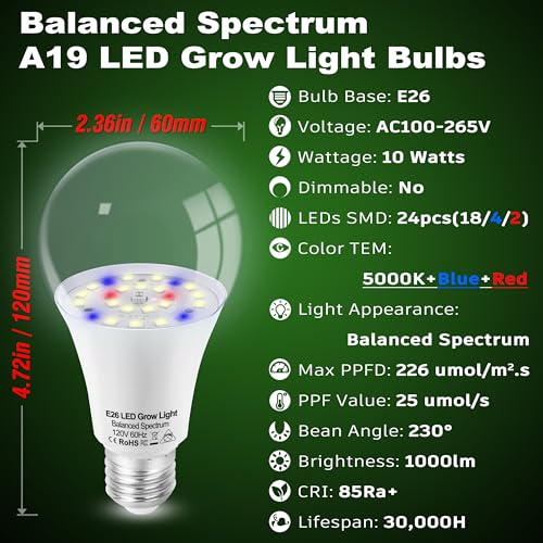 ALIDE LED Plant Grow Light Bulbs Indoor Plants Full Spectrum E26 A19 - size: E26