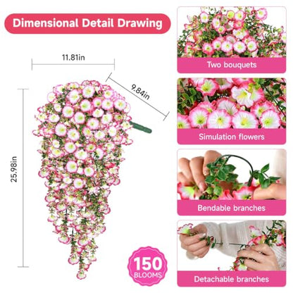 Artificial Hanging Flowers for Outdoors, 2 PCS 300 Blooms, Pink - color: Pink