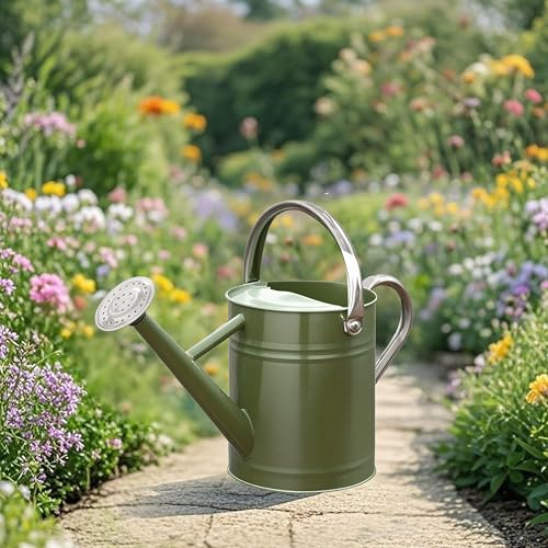 Metal Watering Can, 1 Gallon for Outdoor Garden Plants,EGreen - color: Emerald Green