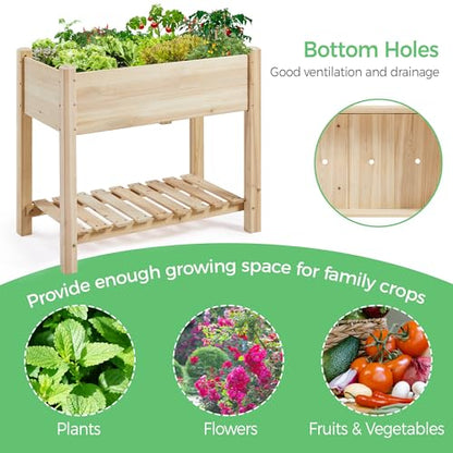 Yaheetech 34" Raised Garden Bed with Legs, Wooden Planter Box, 2Pcs - color: Natural Wood, size: 34" L x 18" W x 30" H(Set of 2)