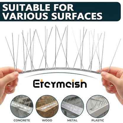 Stainless Steel Bird Spikes for Outside, Anti Bird Deterrent Spikes for Woodpeckers, Squirrels, Raccoons, Weatherproof Fence Spikes for Roof, Railing,Patio, 3.28 Feet - size: 3.28Ft