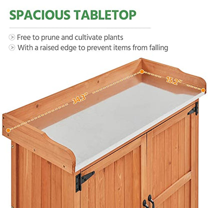 Yaheetech Rolling Potting Bench Outdoor Storage Cabinet, Metal Top, Brown - color: Brown