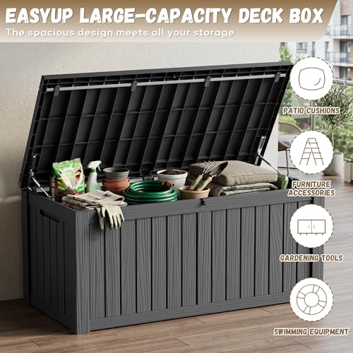 EasyUp 180 Gallon Deck Box, Waterproof& UV Resistant, Black - color: Black, size: 180 Gallon