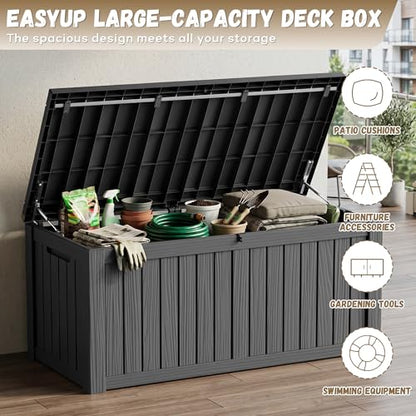EasyUp 180 Gallon Deck Box, Waterproof& UV Resistant, Black - color: Black, size: 180 Gallon