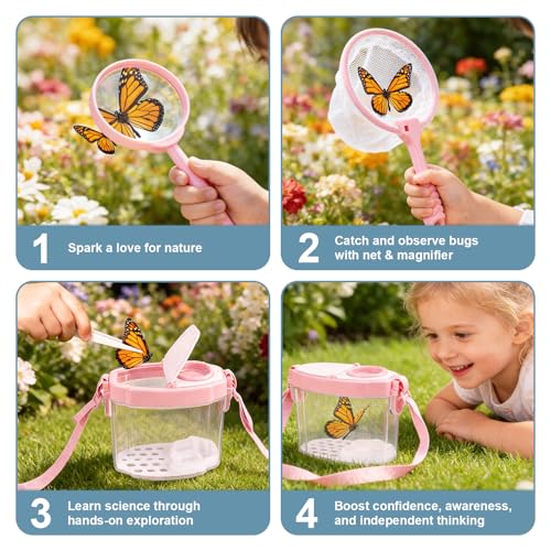 Dreamon Kids Gardening Set, 14Pcs Kids Gardening Tool with Bug Catching Kit - color: Pink