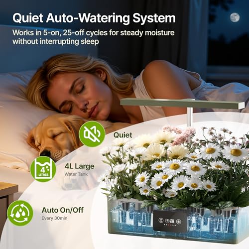 SUNCOZE Hydroponics Growing System Kit with 24W Dimmable LED Light, Green - color: Green