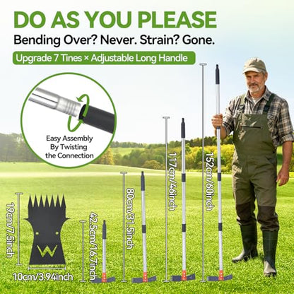 Weed Puller Tool, 60" Stand Up 2-in-1 Weed Rake & Garden Hoe
