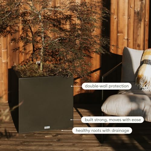Veradek Block Series Cube Planter - Square Outdoor Planter - color: Black, size: Small - 2 Pack