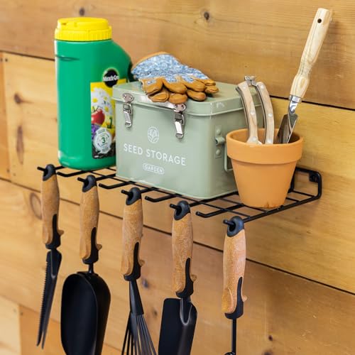 StoreYourBoard Gardening Hand Tools Organizer, Wall Mount Storage Shelf for Garden Scissors, Hand Pruners, Plant Shears, Tree Cutter, Gardening Shears, and Garden Supplies, Holds 40 lbs - size: 9 x 17.5 x 1.75 inches