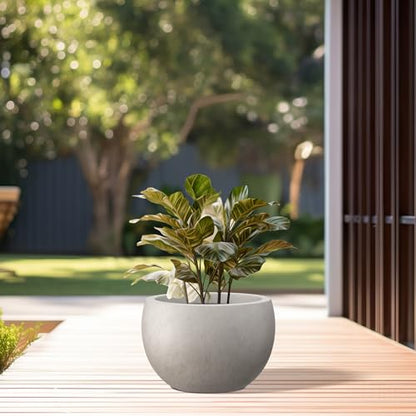 Kante Small Round Bowl Weathered Concrete Planter 11.8" Dia, Outdoor - color: Weathered Concrete, size: 11.8" d