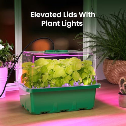 MIXC 4 Pack Seed Starter Kit with Grow Light, Vented Humidity Dome, Green - color: Green, size: 12 Cells With Light-4 Packs