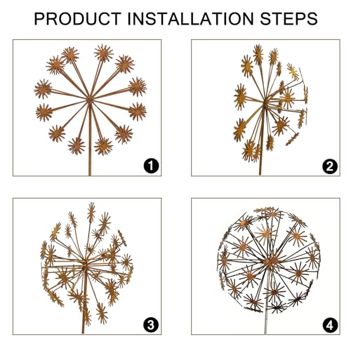 Rustic Dandelion Garden Stakes 2 Pack, 3D Rusty Metal Flowers Sculpture - color: Style 1