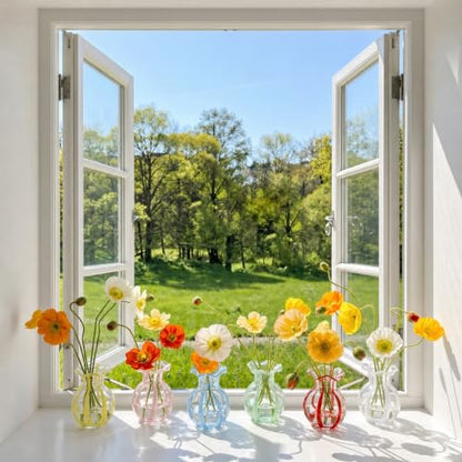 6-Piece 4.5" Ruffled Ribbon Small Vases for Flowers Hand-Blown Glass Vases
