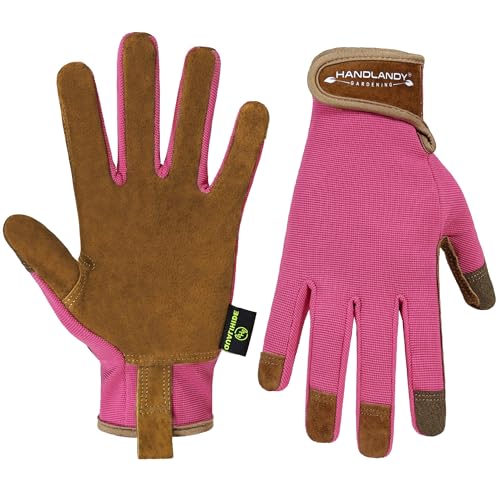 HANDLANDY Gardening Gloves for Women, Leather Garden Glove, Gardener Gift - color: Hot Pink, size: Medium (Pack of 1)