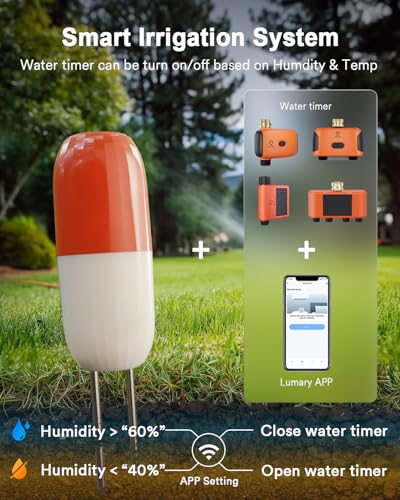 Lumary Wireless WiFi Moisture & Temperature Soil Meter, IP67, No Need Hub
