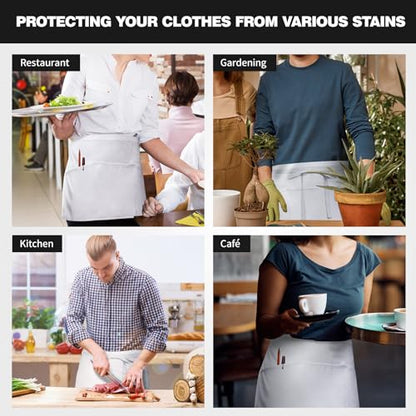 3 Pockets Waitress Apron Server Aprons - Half Aprons for Men & Women Waterproof and Oil Proof - color: 01-white