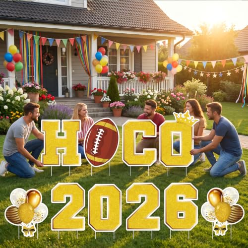 Rngmsi Homecoming Yard Signs Decorations 2026, 8PCS Football Yard Signs with Stakes Party Decorations, Waterproof Hoco Lawn Sign for Outdoor School Dance Party Decor Supplies - style: Homecoming