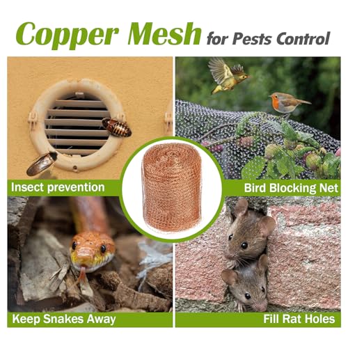 5" x 32 ft Copper Mesh Rodent Control Copper Wool for Slug Mice Snail Pest - size: 5 inx32 ft