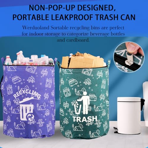 30 Gallon Collapsible Trash Can for RV Camping, Zip Lid，2Pcs - color: Green and Blue