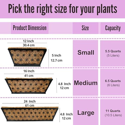 LaLaGreen Garden Wall Planter (16 in, 2 Pack) Black Patio Window Flower Box - size: 16" (41cm) x 2 pack
