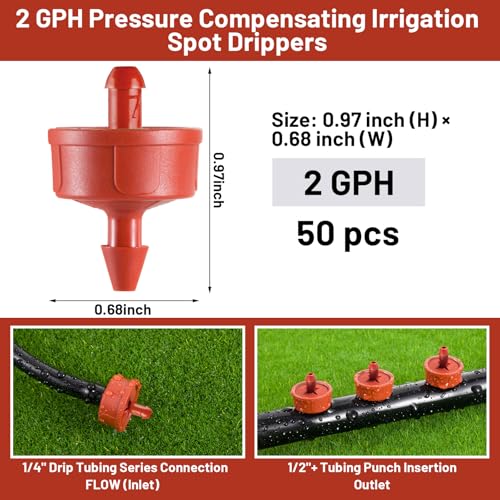 50pcs 2 GPH Pressure Compensating Drippers for Drip Irrigation - size: 2 GPH 50PCS