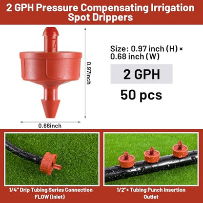 50pcs 2 GPH Pressure Compensating Drippers for Drip Irrigation - size: 2 GPH 50PCS