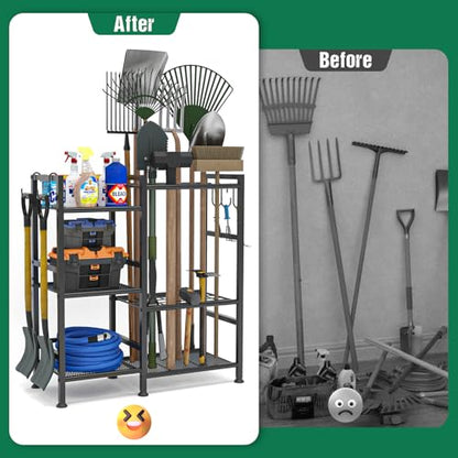 keomaisyto Garden Tool Organizer with Large Hooks, Garage Storage Rack - size: 29.5"W*11.8"D*31.1"H