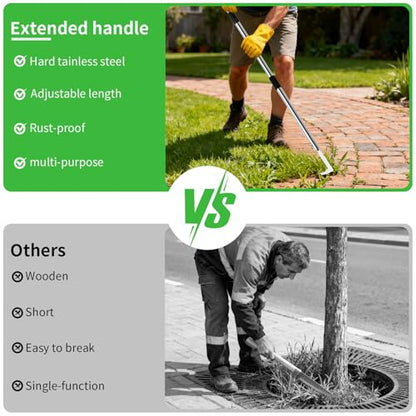 3-in-1 Weed Puller Tool, Crack Weeder Surface Brush & Hoe Adjustable 16-63"