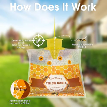 8 Pack Disposable Wasp Traps Outdoor Hanging Bags - size: 8 Pack