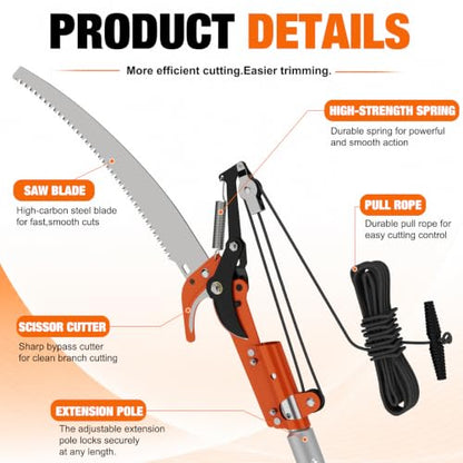LAANPOLE 36FT Reach Tree Trimmer, Manual Pole Saw with 7-30FT Extension Pole, Tree Pruner Extendable for High Tree Branch Trimming Pruning Cutting - size: 30FT