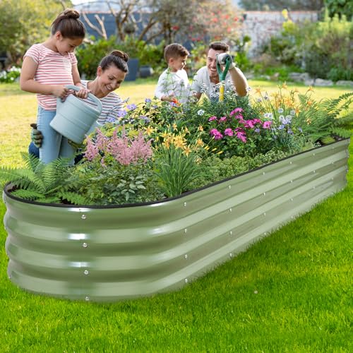Galvanized Raised Garden Bed Outdoor, 8x2x1ft, Olive Green - color: Olive Green, size: 8×2×1ft (1 Pack)