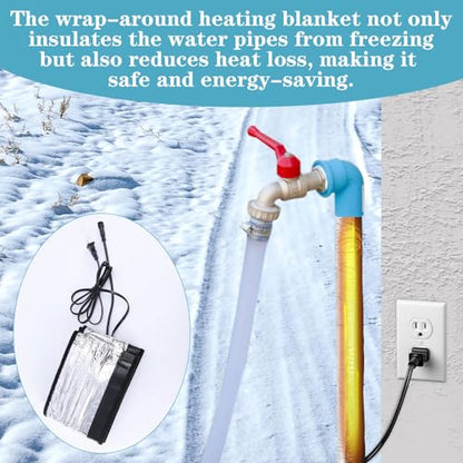 Water Pipe Heat Blanket, 38x6.3inch Aluminum Water Pipe Heat Tape Pipe Freeze Protection Water Pipe Anti-Freeze Frost Insulation Wrap Protection Heater Cable for Metal & Plastic Pipes