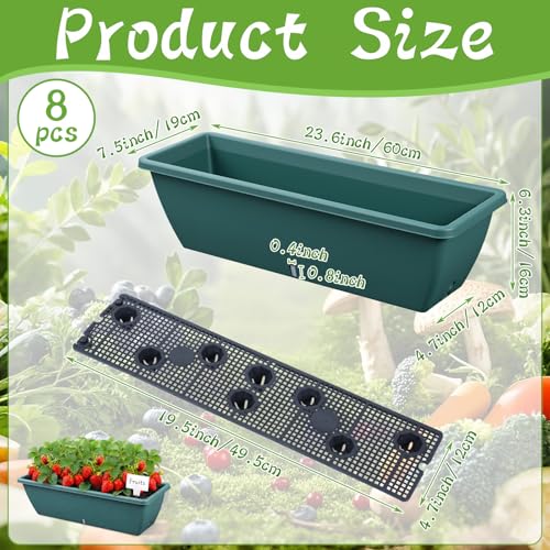 8 Pcs 24 Inch Plastic Window Boxes Planters, Green - color: Green