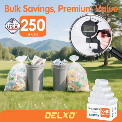 Delxo 30-33 Gallon Trash Bags, 250 Count Bulk Value Clear Large Garbage Bag - color: 33Gal-Clear