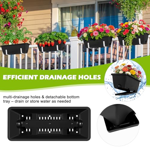 Railing Planter Boxes 6 Pack Window Boxes Planters with Adjustable Brackets