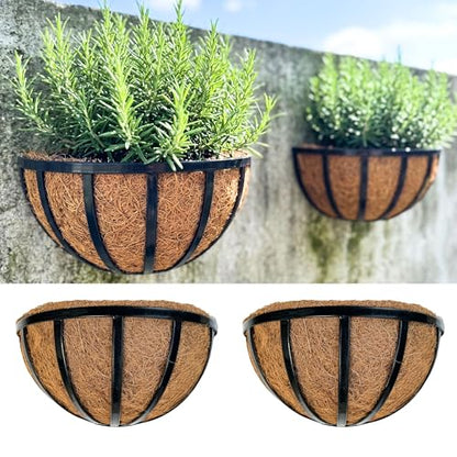 LaLaGreen Black Wall Planter (16 in, 2 Pack) Metal Coco Liner Flower Boxes - size: 16" (41cm) x 2 pack