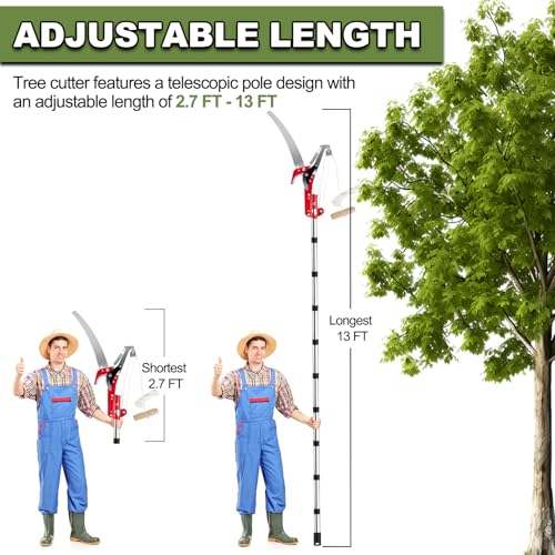 13ft Pole Saws for Tree Trimming, Lightweight Stainless Steel Tree Trimmers Long Handle Pruner, Tree Pruner Extendable, Manual Pole Cutter for Yard Garden Patios Trees Branches Cutting