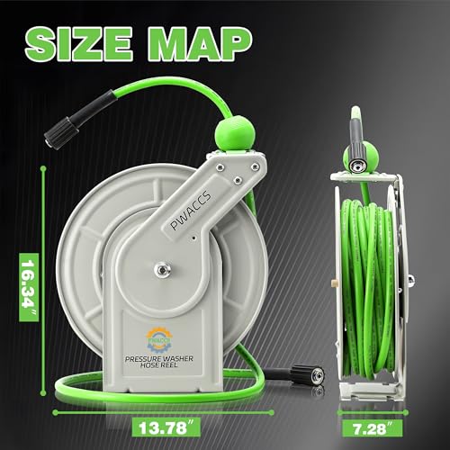 PWACCS Retractable Pressure Washer Hose Reel, 1/4" x 60ft, Auto Rewind