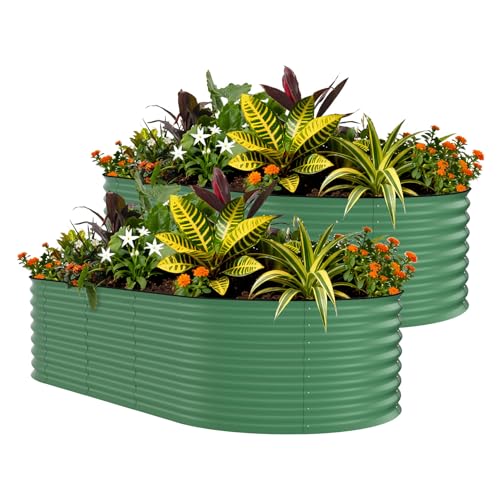 Garvee 2 Pack 8x4x1.5ft Galvanized Raised Garden Bed, Metal Planter Box - color: Green-oval, size: 8x4x1.5ft 2pcs