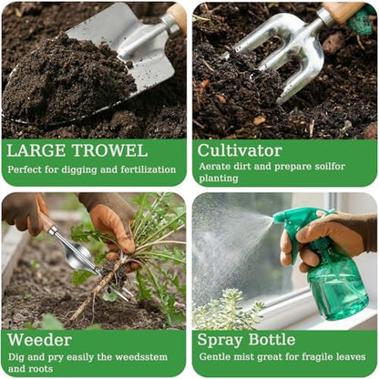 10-Piece Heavy Duty Garden Tool Set Green Gardening Essentials - color: Green