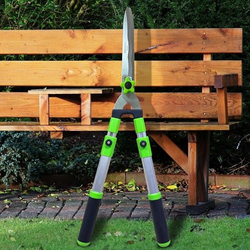 Garden Hedge Shears for Trimming Borders, Extendable Handle Clippers & Shears, Pruning Trimmers with Wavy Blade, Professional Bush Cutter, Gardening Pruners Scissors