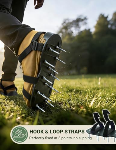 Lawn Aerator Shoes, Soil Aerator Grass Tool with Dual Hook & Loop Straps - color: Black&Silver