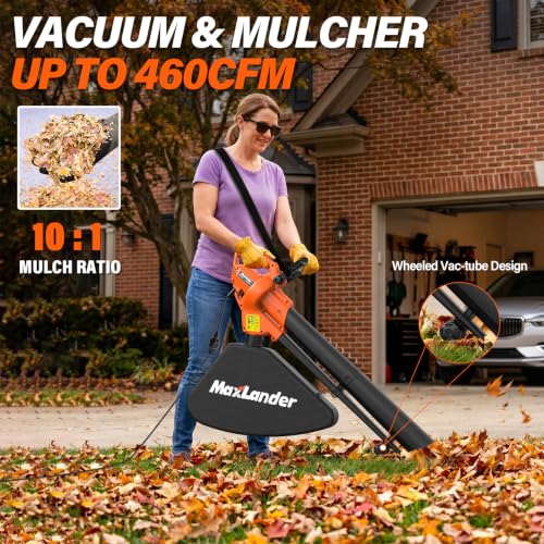 MAXLANDER 3 in 1 Electric Corded Leaf Blower, Leaf Vacuum and Leaf Mulcher - color: Amber