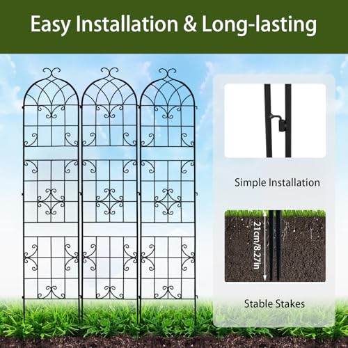 unho Metal 86.6 * 18.7" Garden Trellis 3-Packs for Climbing Plants - size: 3PCS Model② 86.6"x18.7"
