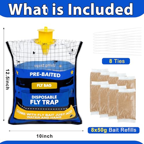 Large 8 Pack Pre-Baited Fly Traps Outdoor Fly Trap for Patio Farm Ranch - size: 8 Packs