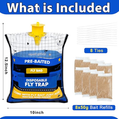 Large 8 Pack Pre-Baited Fly Traps Outdoor Fly Trap for Patio Farm Ranch - size: 8 Packs
