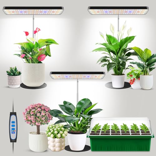 Aumtrly Grow Light Black 3 Pack, Full Spectrum Plant Light, Timer with Base - size: 3 Pack/black